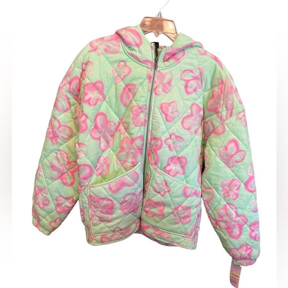 Wild Fable Fun women’s Hooded Quilted Jacket Mint Green Floral Size XS NWT - Picture 1 of 8